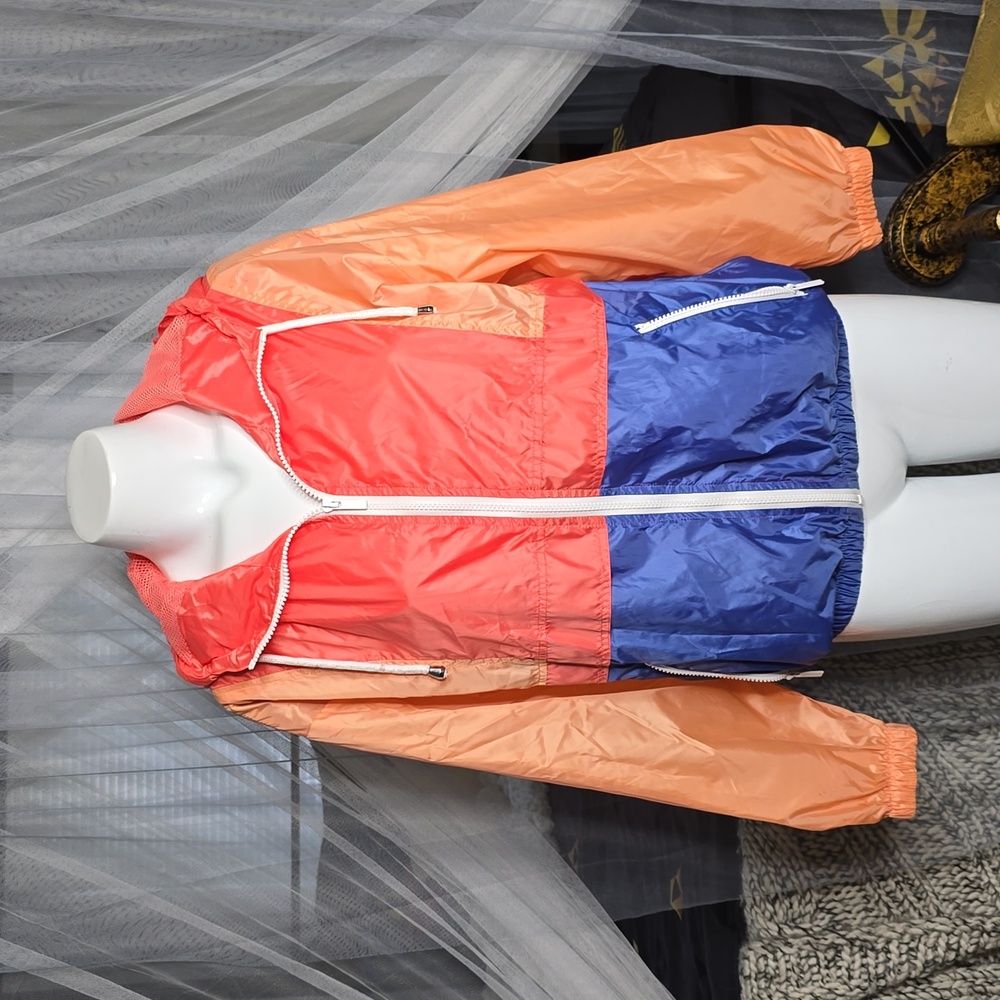 Forever 21 Hooded Zip-up Windbreaker Jacket SM Peach&Blue